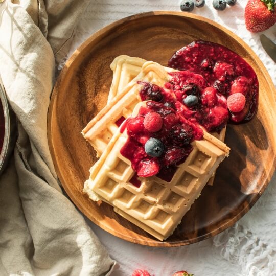 Fruit waffles with tofu topping
